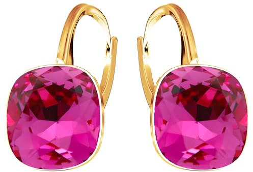Ohrringe 925 Silber Österreichische Zirkonia - 24 karat Vergoltet Schmuck für Frauen und Mädchen - Hängeohrringe Ideal für Geschenke für Fraue (Fuchsia)