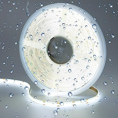 GOMING 24V 10M COB LED Streifen Kaltes Weiß 6000K Wasserdicht IP65 384LED/M | LED Strip LED Band Selbstklebend CRI 93+ Hohe Helligkeit 6800lm Lichtband für Heim Deko(Netzteil nicht Enthalten)