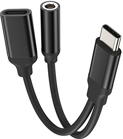 USB-C to 3.5mm Dongle(2in1) Charger Splitter DAC Type C Headphone Adapter Compatible for Samsung Galaxy Apple iPhone 15 Pro Max Plus iPad Pro Air Mini Aux Jack Cord Audio Charging Cable 3.5+tp