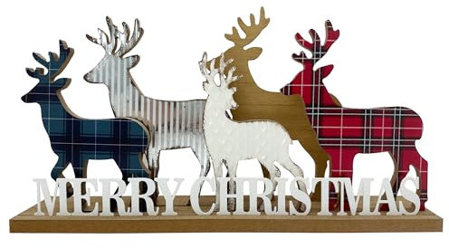 Weihnachtsdekorationen für Zuhause Elch Frohe Weihnachten Schild Holz Dekorativer Block Rustikaler Bauernhaus Tischplatte Xmas Party Urlaub Dekor für Wohnzimmer, Esstisch, Kaminsims, abgestuftes