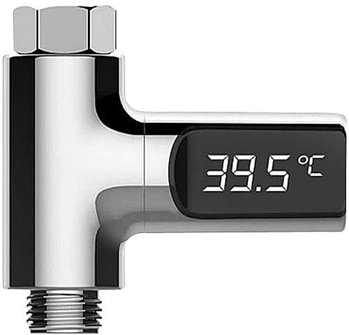 BadeStern Duschthermometer: Batterieloses Armatur-Thermometer, LED-Display 360° drehbar, 0-100 °C (Badethermometer, Thermometer Wasserhahn, Bad)