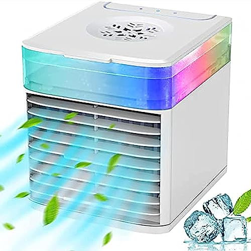 VVLXRIC Rafraichisseur Dair avec Glacons - Refroidit Et Humidifie Petit Climatiseur, 3 Vitesses RéGlables Climatiseur De Bureau, pour Le Bureau des Voyages en Famille
