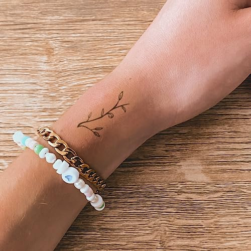 Inkster Tattoo - Blätterzweig Tattoo | Temporäres Tattoo mit EU-Kosmetikzertifizierung | wasserfest + vegan | revolutionäres 2-Wochen-Tattoo | Fake Tattoos und Klebetattoos für Erwachsen