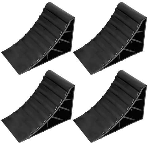 AUTOXBERT 4 Stück Anhänger Keile Unterlegkeile Bremskeile Schwarz Auto Keil KFZ Auto Wohnwagen Radkeile Stütze Bremskeile Anhänger mit Griff PKW