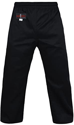 Vader - Pantaloni da karate unisex, per bambini, adulti, per allenamento di arti marziali, competizioni e tornei, in tessuto di cotone Gi Polly, per kickboxing, Aikido, Kung Fu, Nero , 00/120cm