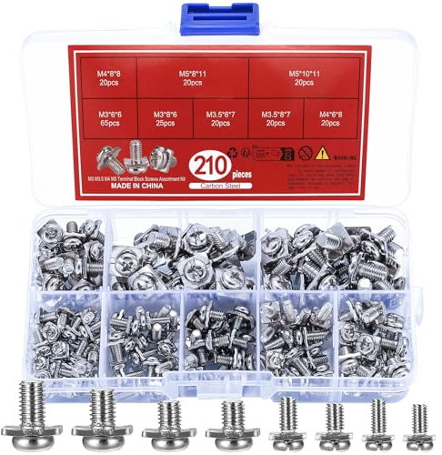 qxayxa 210 Pièces Vis de Terminale, Vis de Bornier, M3 M3,5 M4 M5 Vis à Tête Cruciforme, Vis à Tête Plate avec Rondelles Carrées pour Bornes de Connexion Amplificateur, Connexion Electrique