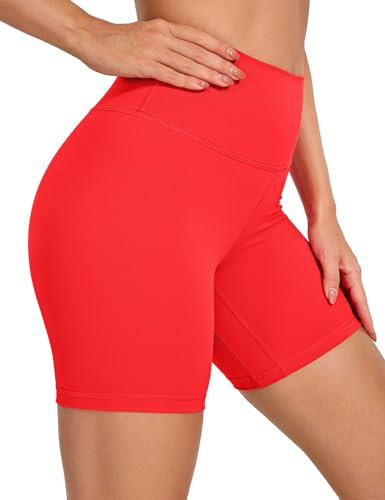 CRZ YOGA Naked Feeling Damen Radlerhose Blickdicht Hohe Taille Kurze Sporthose Yoga Sommer Shorts für Gym Sport - 15cm Tiefrot 42