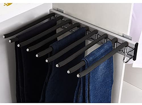 LUNICASHA Edelstahl Hosenbügel Hosenauszug Hosenhalter 9 Balken für Kleiderschrank Hosenbügel Platzsparend Schrankzubehör Ausziehbarer (Recht)