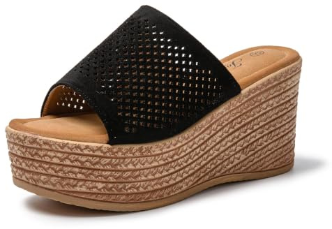 JOMIX Sandales Compensées Femme Sandale Femme Tongs Compensé d'été Espadrilles Femme pour Maison Piscine Plage (Noir, 37)