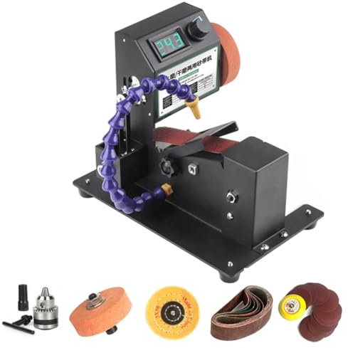 YHUEGH Mini Macchina per Nastro abrasivo ad Acqua lucidatrice elettrica Domestica, Coltello da Tavolo, levigatrice a Nastro per Carta vetrata con Display Digitale, per Rimuovere la ruggine, Rimuovere