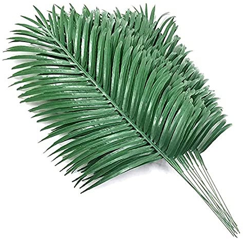 Ghulumn Lot de 18 feuilles de palmier artificielles plantes rondes de palmier fausses feuilles de palmier tropicales plante verte pour feuilles hawaïennes