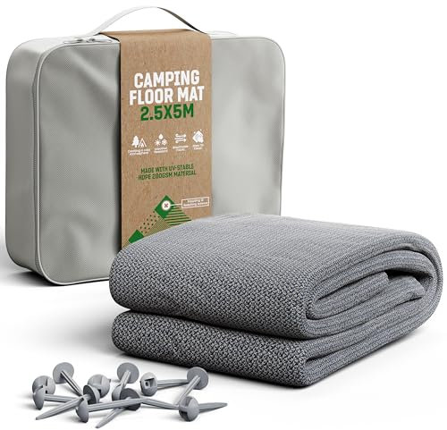 GardenGloss Vorzeltteppich 250x500 - Camping Teppich Outdoor Wetterfest - Campingteppich, Zeltteppich inkl. 12 Befestigungsnägel und Tragetasche