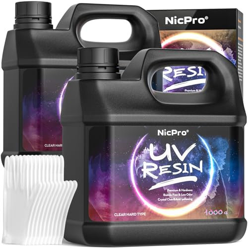 Nicpro Kit de resina UV de 2000 g, suministros de resina epoxi de curado UV grande, bajo olor y secado rápido, pegamento activado solar transparente para hacer joyas, manualidades hechas a mano,