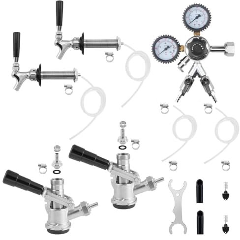 GANCOWISE Dual Tap Kegerator Door Mount Conversion Kit with Dual Gauge CGA-320 Regulator & D-System Keg Coupler for Bars, Pubs, and Restaurants (CO2 Tank Not Included)