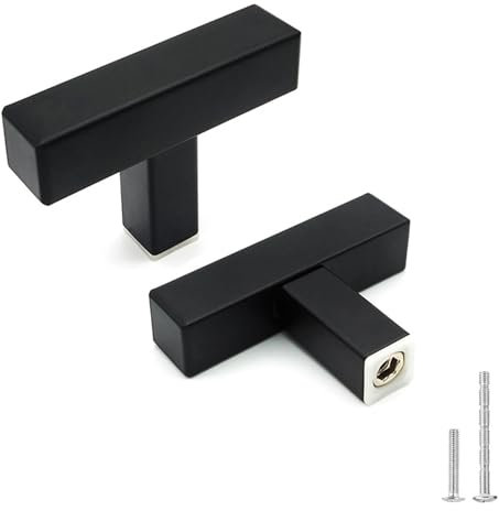 Misuyue Möbelknöpfe Matt Schwarz Schrankknöpfe Edelstahl, 5 Stück Schrankgriffe 50mm Möbelgriffe, Moderne Küchengriffe Schwarz, Knöpfe für Schränke Kommoden Kleiderschrank