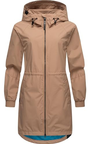 Ragwear Damen Übergangsjacke leichte Jacke lang wasserdicht mit Kapuze und Mesh-Innenfutter Bronja II XS-6XL