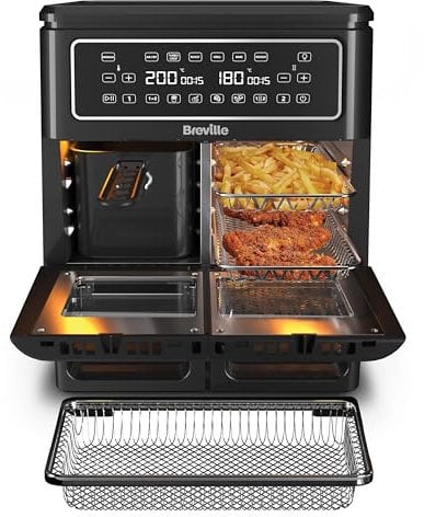 Breville Halo Flexi Air Fryer & Large Mesh Tray, Digital Dual Air Fryer Oven, 11L: Serves 10+, FryBakeGrillRoast & Reheat, 2400 W, Save £65 a Year on Energy Bills*, Black [VDF138]