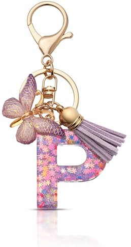 CHUQING Porte-clés pour fille - Pendentif en forme de papillon - Avec initiales - Cadeau pour femme, Violet-p, S
