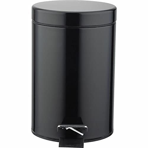 Crystals Small Pedal Bin with Lid-3 Litre Bathroom Bin for Rubbish and Waste-Stainless Steel Toilet Bin with Removable Inner Plastic Bucket-Ideal Size for Bedroom Bathroom Toilet Waste (Black)
