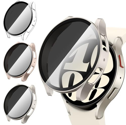 [3Stück] Kamita Privatsphäre Hülle für Samsung Galaxy Watch 6 40mm Schutzhülle mit 9H Hartglas Displayschutzfolie, Hart PC Bumper Case Anti-Spy Gehäuse für Samsung Watch6 (Klar+Roségold+Sternenlicht)
