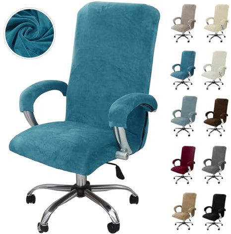 Alishomtll Samt Bürostuhl Bezug mit Armlehne Stretch Stuhlhussen Gaming Stuhl Bezug Abnehmbare Sessel Überzug Elastische Stuhlbezüge für Bürostuhl Computer Stuhl Drehstuhl (Pfauenblau, X-Large)