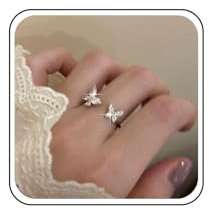 Aneneiceera Vintage Kristall Schmetterling Ringe Silber Cz Schmetterling Fingerring Halb Offen Knöchel Ringe Doppelt Strass Schmetterling Ringe Einstellbar Aussage Ring Schmuck Für Frauen Und Mädchen