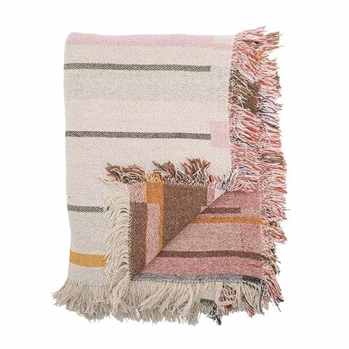 Bloomingville Hochwertige Tagesdecke 160 x 130 cm – Vielseitige Kuscheldecke aus recycelter Baumwolle, ideal als Sofadecke oder für Bett und Garten, kuschelig weich und pflegeleicht (Rose)