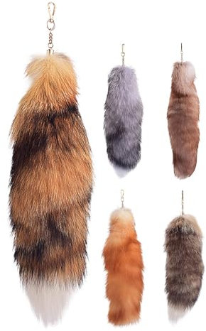 5Stk Schlüsselring Mit Tierschwanz – Zotteliger Kunstpelzschwanz, Realistischer Fuchsschwanz | Weicher Schlüsselanhänger Mit Kunsttierschwanz | Partykostüm, Pelzige Schwänze | Für Handtasche, Rucksack