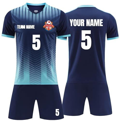 Personalised Football Shirts Kit for Kids Men Women Custom Football Jersey with Name Number Team Logo Training Suit(Navy Blue #2)