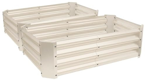 Harbour Housewares 2X Rechteck Hochbeete aus Verzinktem Stahl - 120cm x 60cm - Elfenbein - Groß Draussen Gemüse Wachsen Pflanzer Trog Kasten