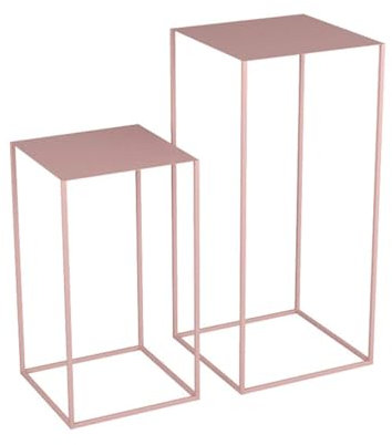 Wohnzimmertische, 2er-set, Ineinander Steckbare Couchtische, Metall-beistelltisch, Wohnzimmer-sofa-ecktisch, Kein Zusammenbau Erforderlich, Dekorativer Blumenständer, 54 Cm/74 Cm(Color:Rosa)