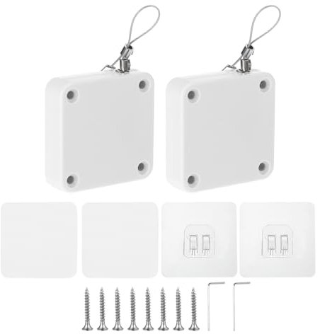 sourcing map Lot de 2 ferme-porte coulissants automatiques sans perforation - 500 g - Multifonctionnel - Capteur de tempête avec cordon en acier - Pour chambre à coucher, salle de bain, salle d'étude