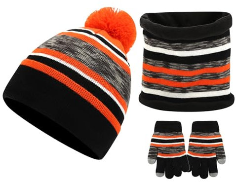 Barts-mütze-Damen, 3in1 Kinder Wintermütze Schal Handschuhe Set, Mädchen Winter Beanie Hut Schal Handschuhe Set, Jungen Warme ​Wintermütze Beanie Hut Handschuhe Runder Schal Set