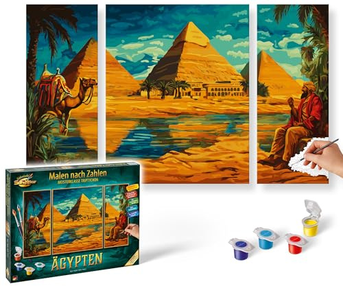 Schipper 609260928 Malen nach Zahlen – Ägypten - Bilder malen für Erwachsene, inklusive Pinsel und Acrylfarben, Triptychon, 50 x 80 cm
