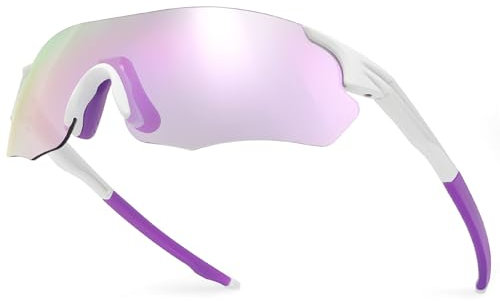 UVTQSSP Fahrradbrille Selbsttönend für Damen Herren, Photochrome Radsportbrille Sportbrille mit UV400 Schutz TR90 Ultraleichter Rahmenlose Sonnenbrille Violett Beine/Violett Gläsern