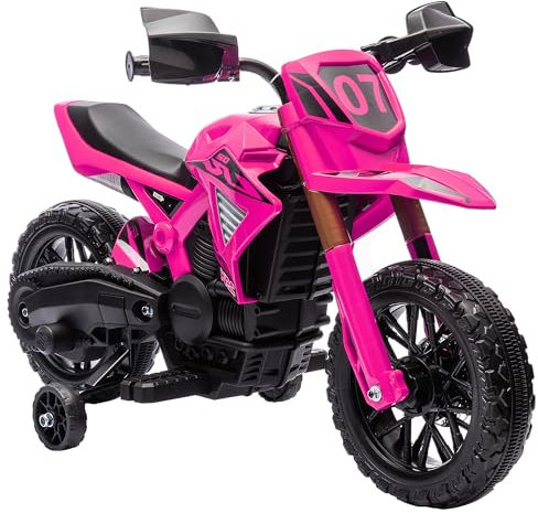 AIYAPLAY Elektro Kindermotorrad Elektromotorrad mit Hupe, Kinder 3 km/h Elektro Motorrad mit 2 Stützrädern für Kinder von 3-8 Jahren Rosa