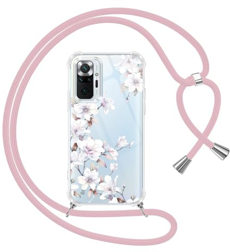 Yoedge Handykette Handyhülle für Xiaomi Redmi Note 10 Pro 4G Hülle mit Band, Durchsichtig Aesthetic Muster Blumen Case mit Kordel zum Umhängen, Weiche Silikon TPU + PC Stoßfest Schutzhülle, 05