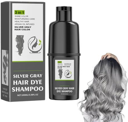 Shampoo Colorante Grigio Argento, Hair Dye Shampoo, Tonalità Metallizzata Fredda Con Effetto Duraturo, Neutralizzatore Vegano Dei Riflessi Gialli, Detergenza Delicata E Blocco Cromatico