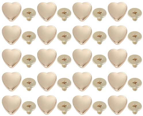 CAPASTEC Herzförmige Nieten Schrauben 20 Stück Hell Roségold Für Leder DIY | Zinklegierung, 10mm Kopfgröße, Für Gürtel, Handtasche, Handgemachte Accessoires, Punk Dekoration