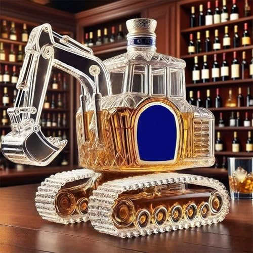 Bottiglia decanter per whisky da 300 ml, statua artistica, bottiglia di whisky e vino a forma di escavatore 3D, caraffa vuota per vino intagliata a mano, regalo per casa, bar e ufficio