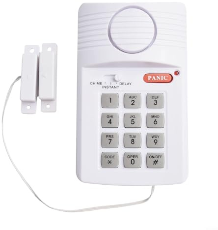 Wireless Door Magnetic Alarm with Keypad Password Entry, Loud Burglar Alarm Siren, Battery Powered Home Security System for Garage, Shed, Caravan, Indoor Entry