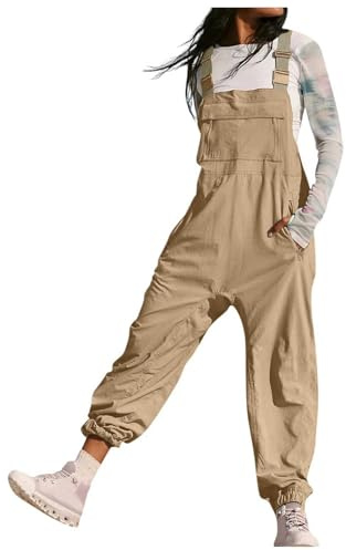 Generisch Salopette da donna in tinta unita, pantaloni da lavoro, comodi, casual, traspiranti, per individualità, slim fit, con bretelle, ad asciugatura rapida, classica, da donna