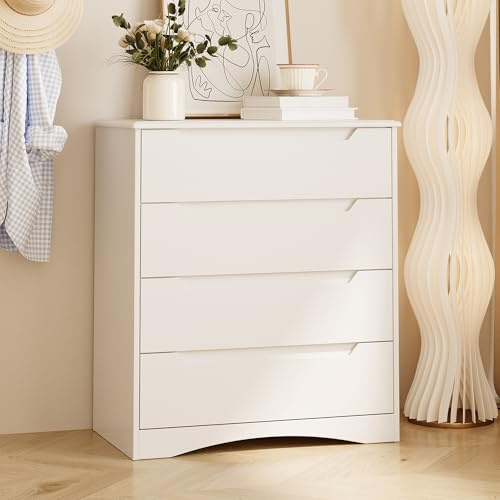 Blishom Kommode mit 4 Schubladen, Kommode für Schlafzimmer, für Büro, Wohnzimmer, Schlafzimmer, Flur, Möbel, 71 x 41 x 82 cm, Weiß