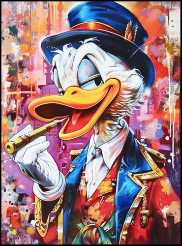 Disney Wand- oder Tischbild Serie Cartoons Paperon de 'Ducks Scrooge McDuck mit Hut Kunstdruck auf Holz 30 x 21 cm