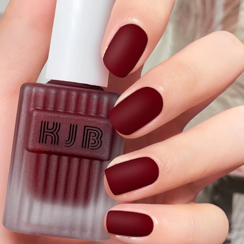 DMQ Black Nail Polish, Matte Quick Drying Nail Varnish, Velvet Nail Art Polish, Long Lasting & Chip-resistant Pure Color Nail Painting Gel for DIY Manicure at Home - No Need UV/LED Lamp (Wine Red)