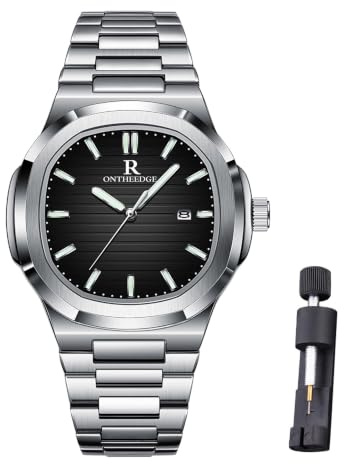 Raitown Herrenuhr aus Edelstahl – quadratisches Zifferblatt 40 mm | Mit analogem Quarzwerk und Datum, 3 ATM wasserdicht, elegantem Stil in Schwarz und Blau – das Geschenk für Männer
