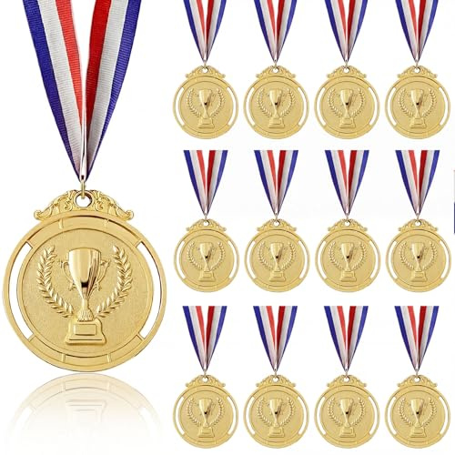 Eulihent 12 Stück Medaillen, Goldmedaille, Medaillen Kinder, Gewinner Medaillen Gold Goldmedaille Metall mit Bändern, für Kinder Erwachsene Fussball, Sport Souvenir