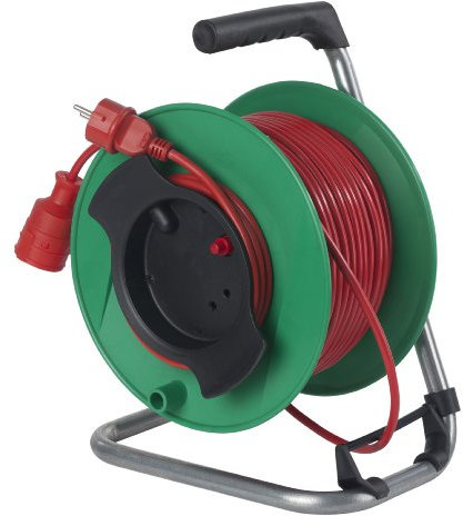 as - Schwabe enrollacables de 25 m H05VV-F 3G1,5-1 toma con tapa de protección - 230V/16A/3.500W - cable de color rojo de seguridad de conexión de 1,5 m - IP20 - Carrete Made in Germany, 12323