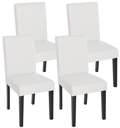 Mendler 4er-Set Esszimmerstuhl Stuhl Küchenstuhl Littau - Kunstleder, weiß matt, dunkle Beine