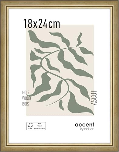 accent by nielsen Holz Bilderrahmen Ascot, 18 x 24 cm, Gold | Holz Fotorahmen im Hoch- & Querformat zum Auftstellen und Aufhängen Gold matt Echtglas